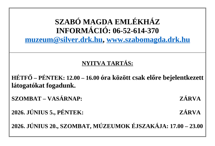 2026. júniusi nyitvatartás